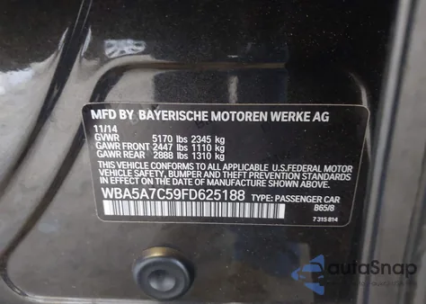 2015 BMW 528I xDrive z USA, uszkodzony, nr VIN WBA5A7C59FD625188